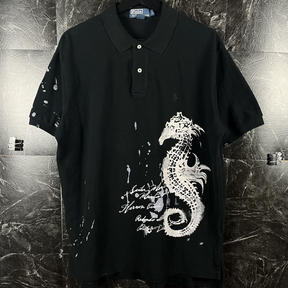 Polo Ralph Lauren Men's Black Vtg Seahorse Graphic Polo Shirt Large
